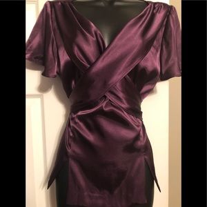 Monroe & Main Purple V-neck Sash Blouse with Flutter Sleeves